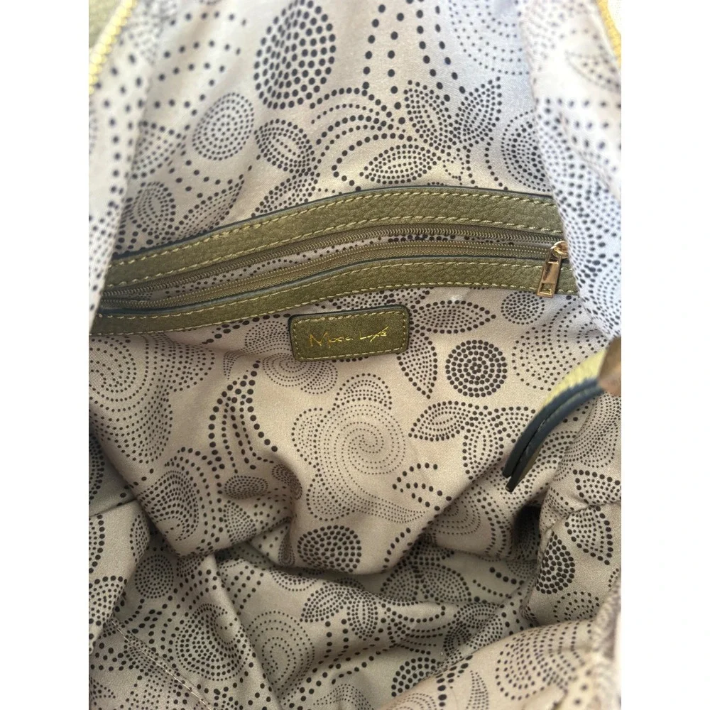 Mona Luxe Satchel Bag Womens Medium Olive Green Excellent Pebbled Faux Leather